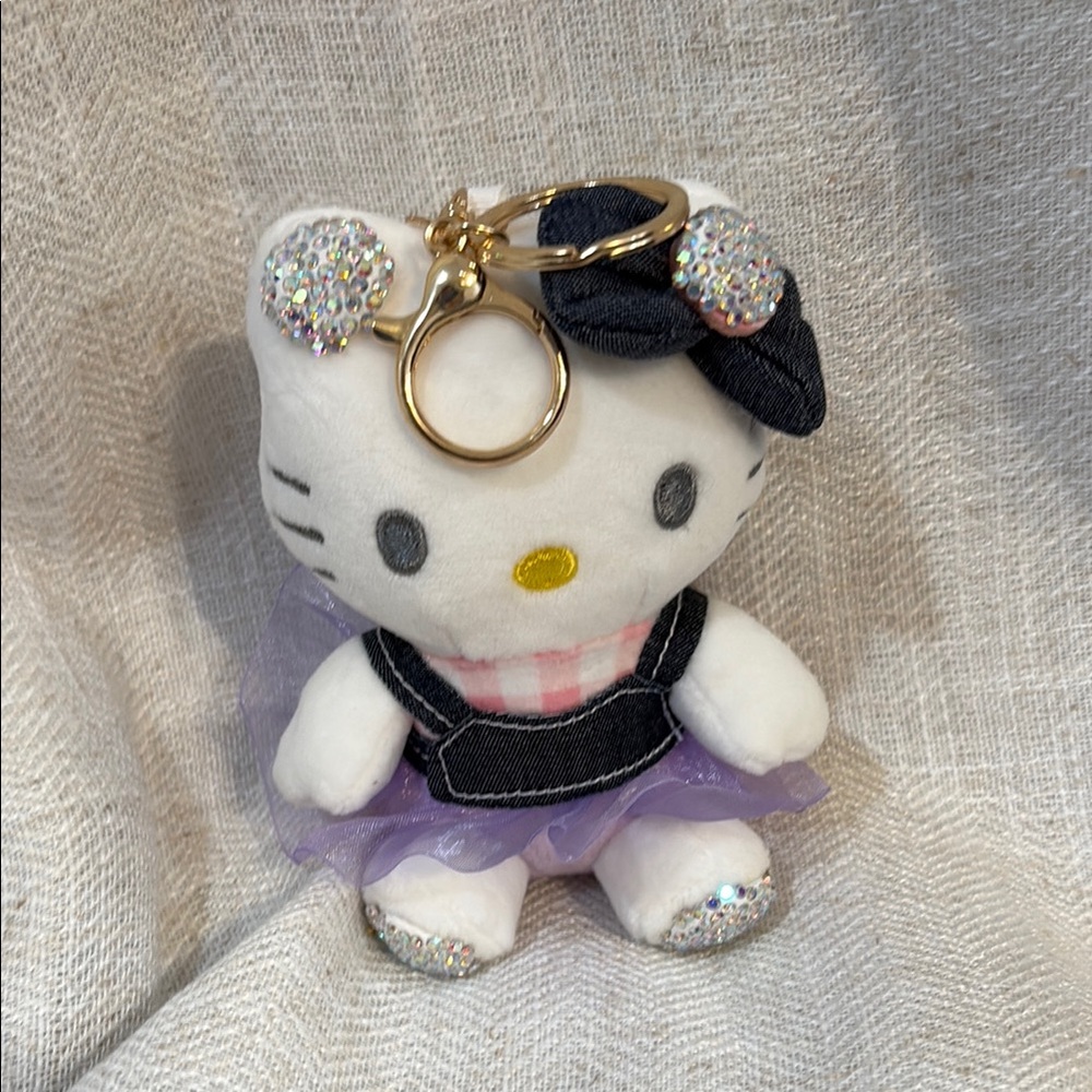 Hello Kitty Keychain/Bag Charm - Denim-like Pink and Purple Outfit with Sparkles